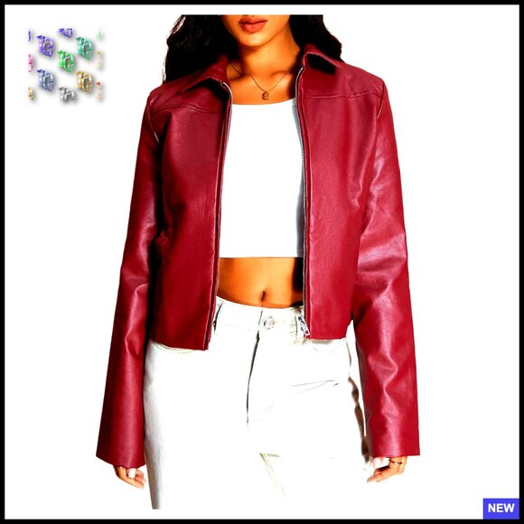 Faux Leather Crop Jacket Vintage Biker Moto Slim Fit Chic Streetwear Outerwear